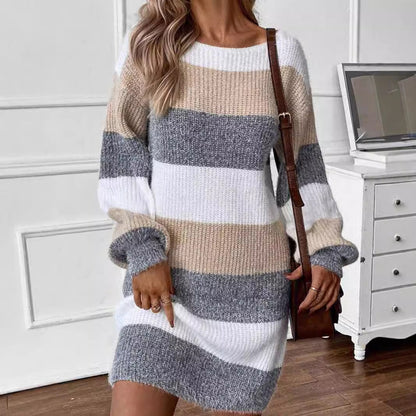 Damen Strickkleid Streifen Übergröße