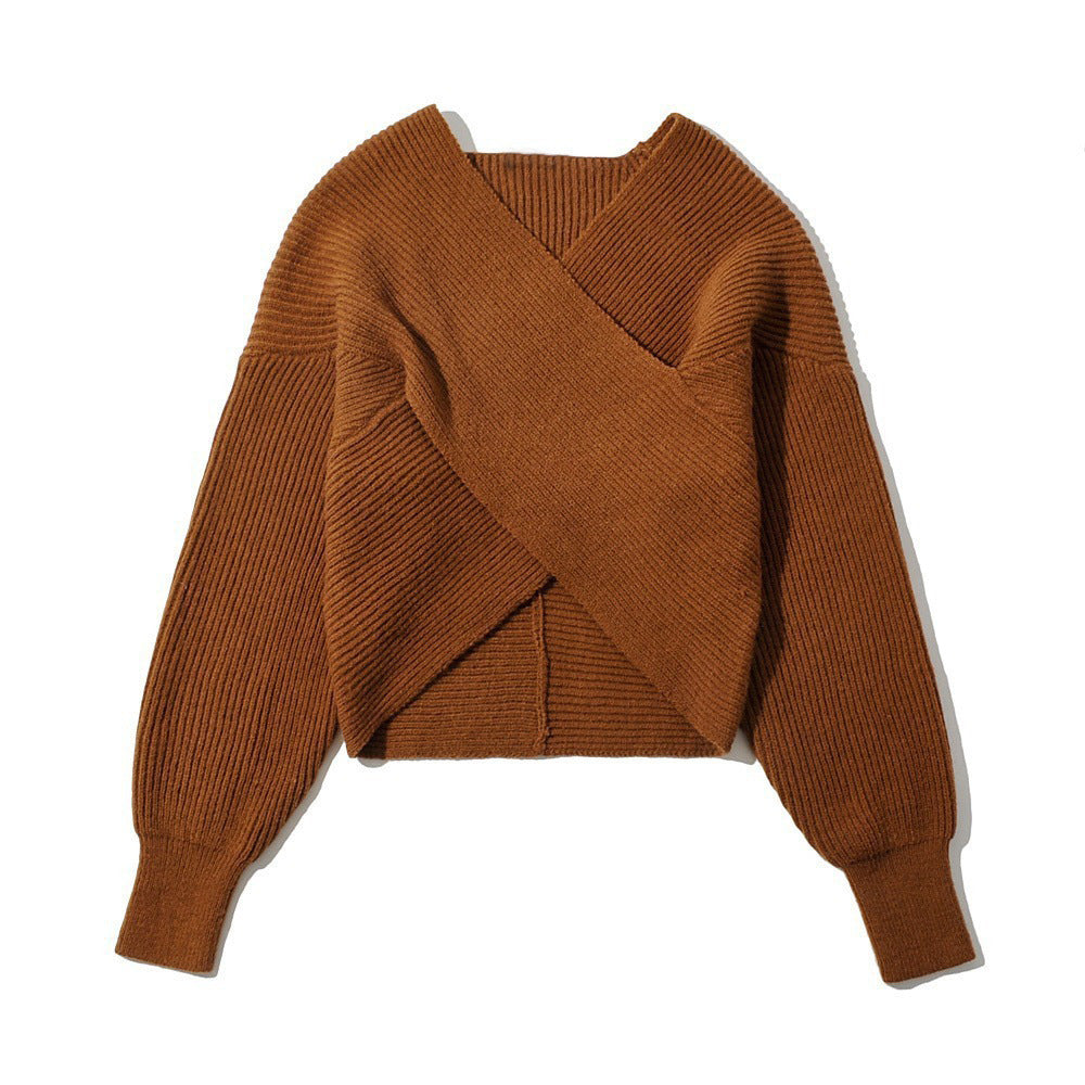 Damen Strickpullover Modern Wickel Look