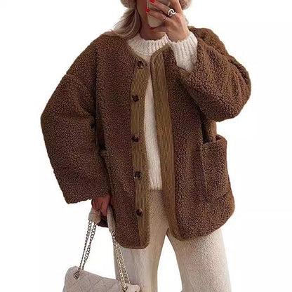 Damen Teddyjacke Weich Plüsch Optik - IdealeKleiden