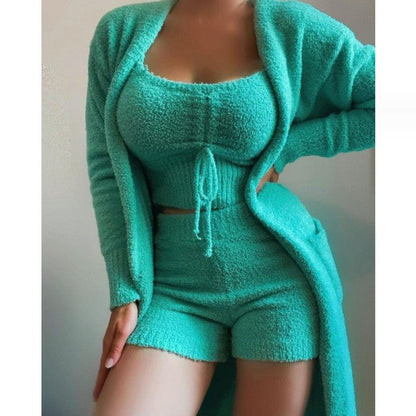 Damen Freizeit Outfit Kurzes Top & Langer Cardigan