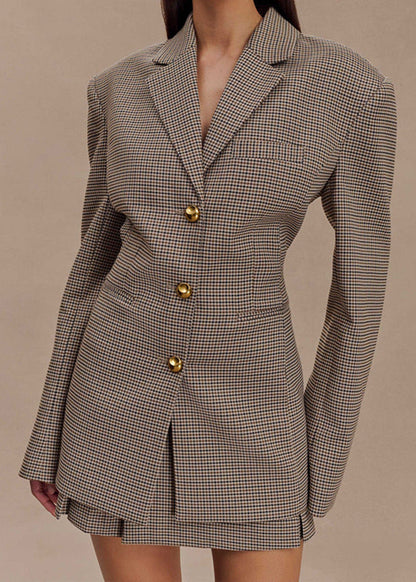 Elegantes Damenkleid Set Karo Blazer