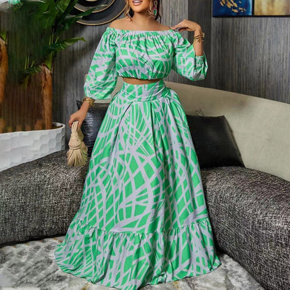 Damen Maxikleid Überschnitt Ärmel Weite Rock Sommerkleid