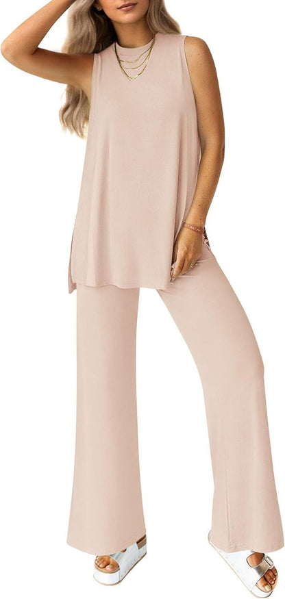 Damen Leichtes Oberteil und Wide Hose Set Komfortable Outfit