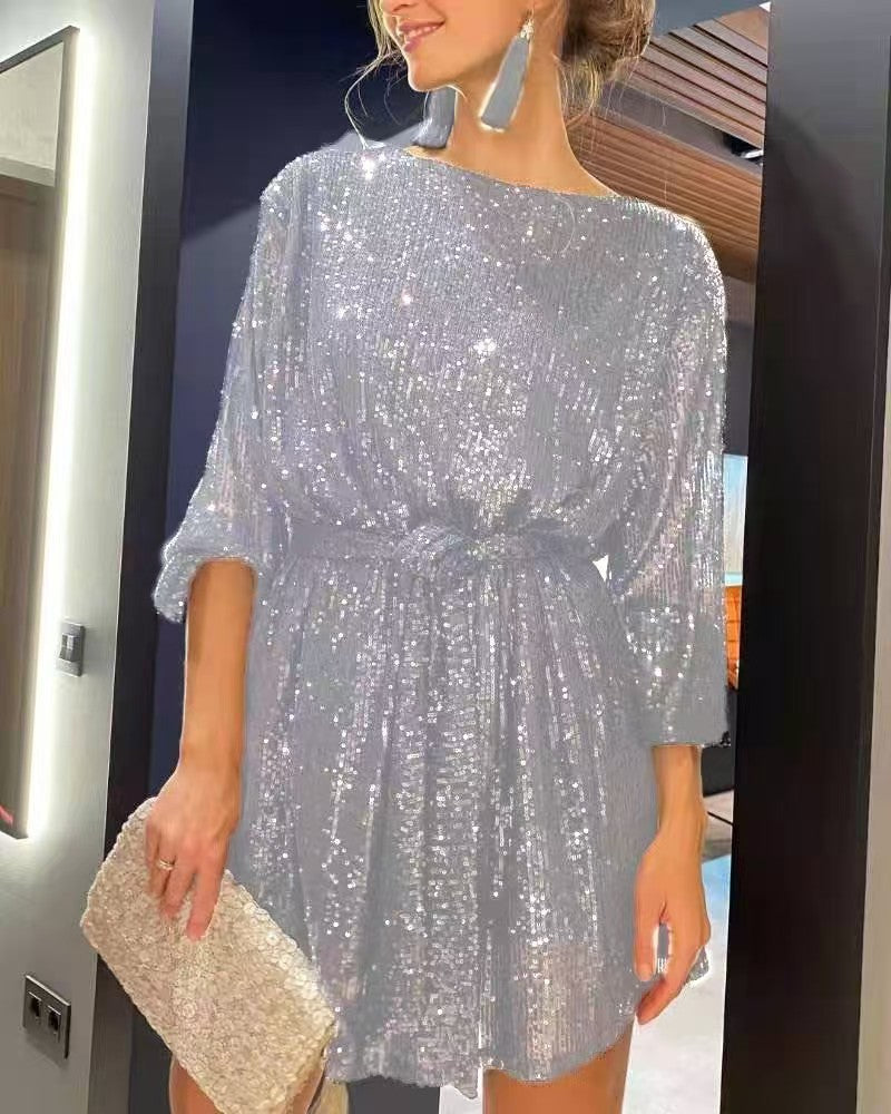 Glitzerndes Minikleid Damen Elegant Langärmlig