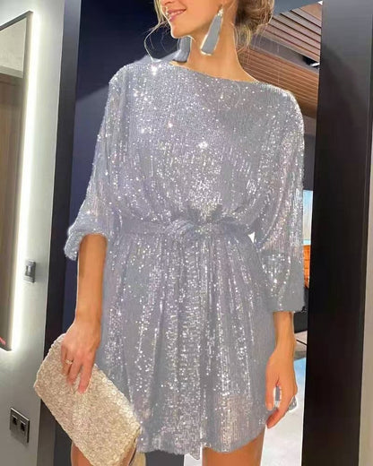 Glitzerndes Minikleid Damen Elegant Langärmlig