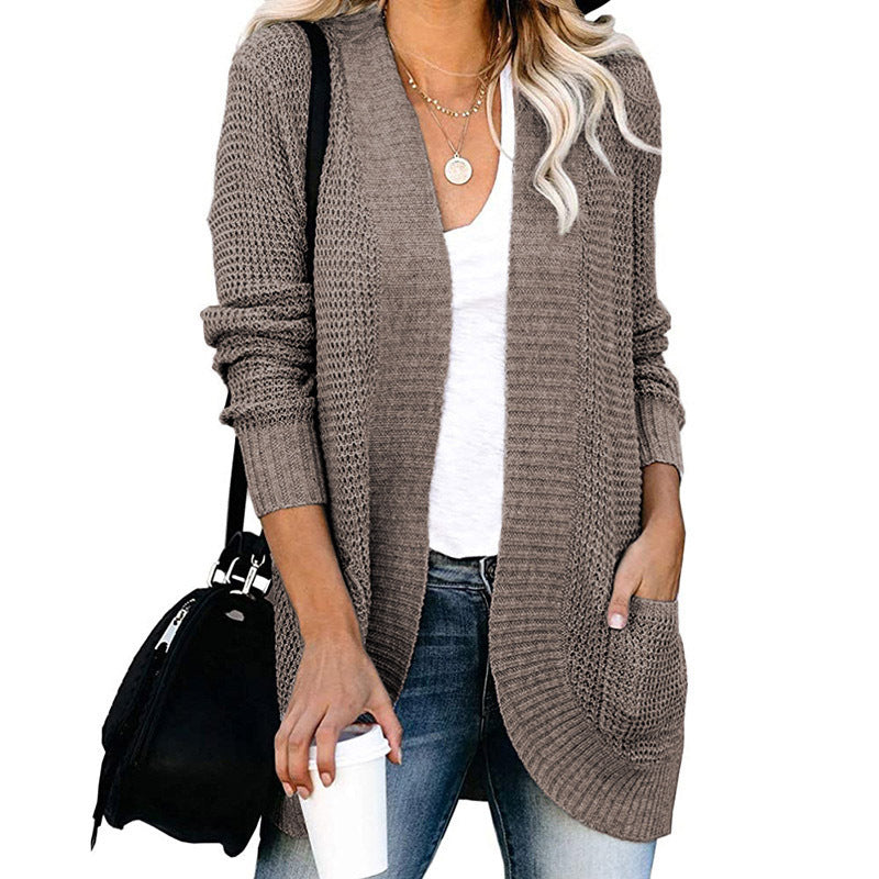Damen Strickjacke Lässig Offene Front mit Taschen