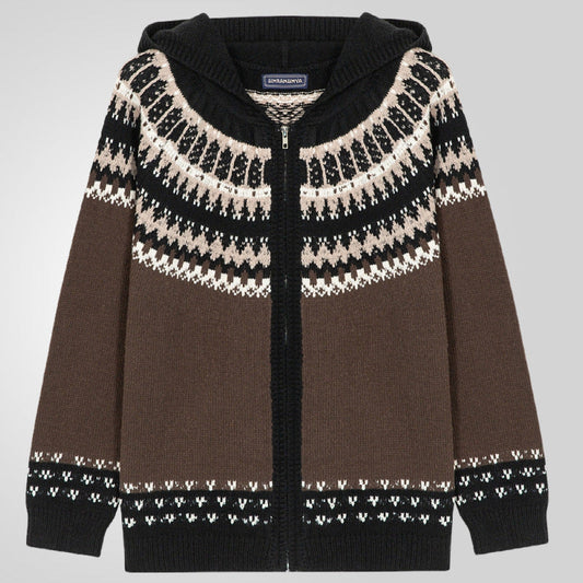 Herren Strickjacke Norweger Muster Kapuze Warm - IdealeKleiden