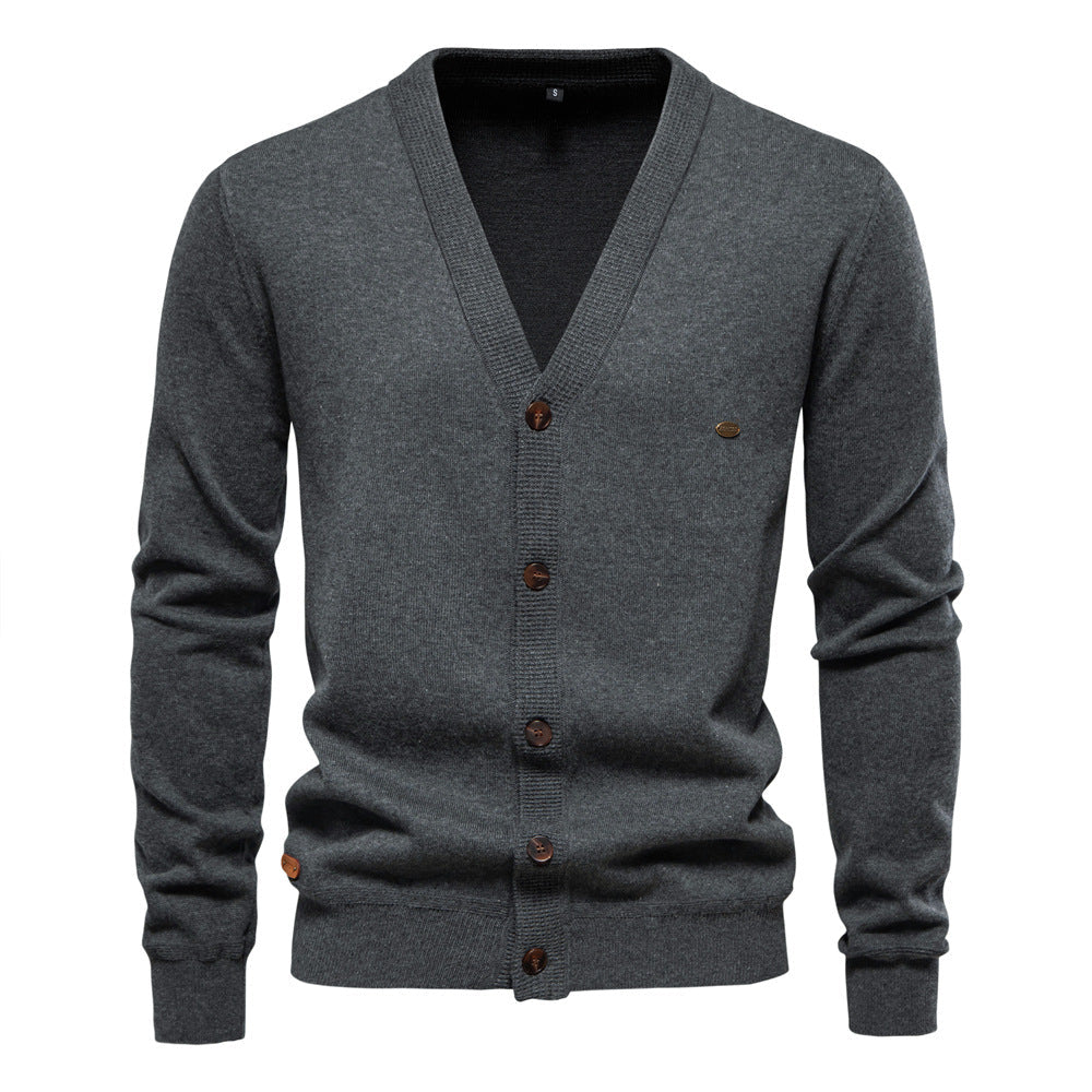 Herren Strickjacke V-Ausschnitt Modern Holzknöpfe