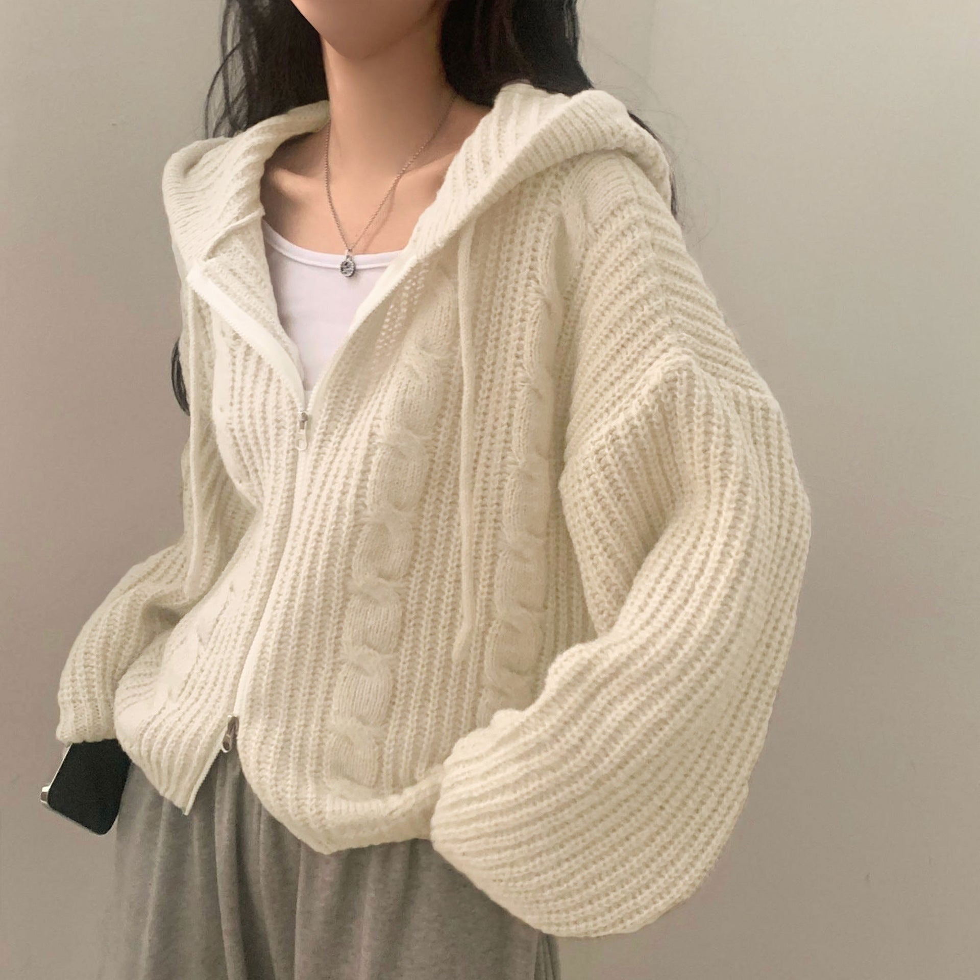 Damen Strickjacke Kapuzenpullover Warm Bequem - IdealeKleiden