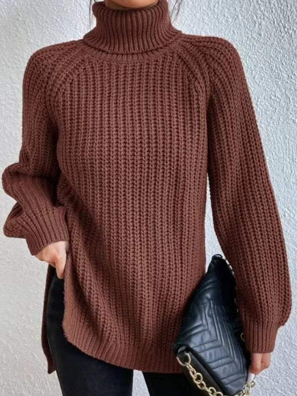 Damen Strickpullover Hochkragen Wabenmuster Eleganz