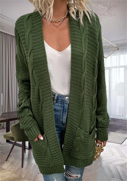 Übergröße Strickjacke Wollmischung Grobstrick mit Taschen