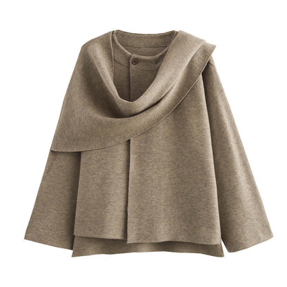 Damen Asymmetrische Ponchojacke Weich Fleece Überwurf