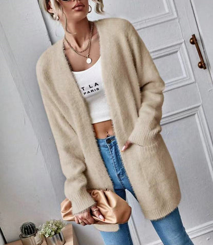 Damen Flauschcardigan Weich Schlicht Elegantes Design