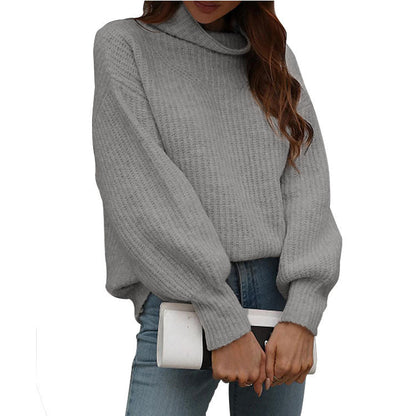 Damen Pullover Weit Rollkragen Trendy Oversized