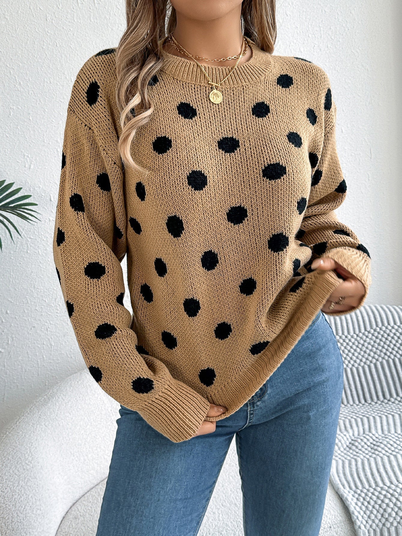 Klassischer Polka Dot Pullover Damen - IdealeKleiden