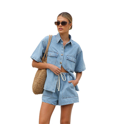 Damen Sommer Bluse Kurzarm mit passenden Shorts Set