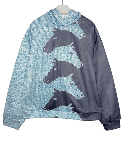 Damen Hoodie Pferdedesign Bequem Oversized