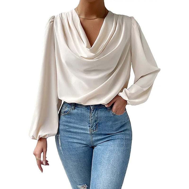 Elegante Damenbluse Langärmlig Asymmetrisch Chic