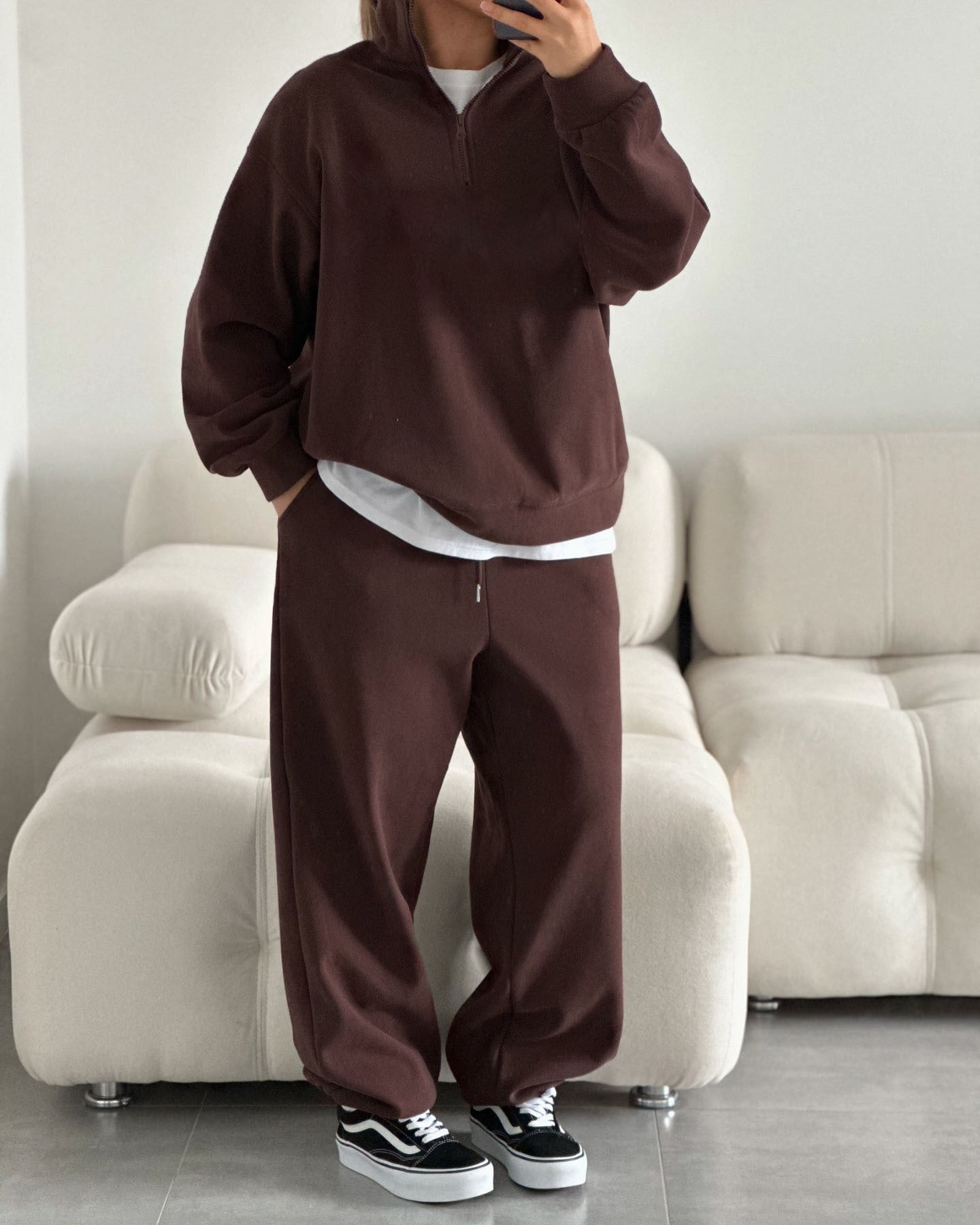 Damen Fleece Jogginganzug Stehkragen Reißverschluss