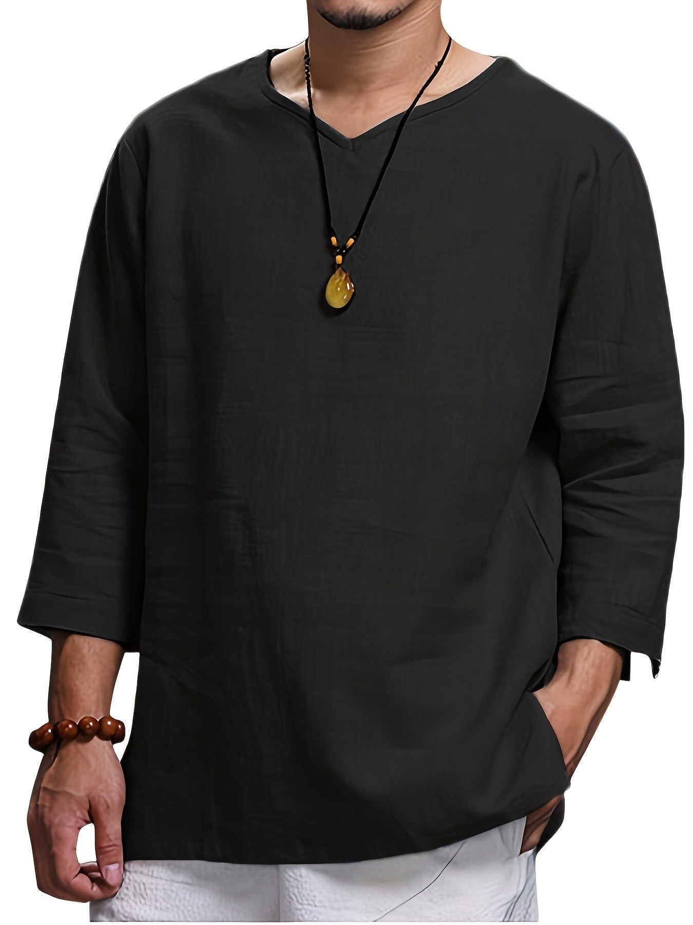 Herren Langarmshirt Relaxed Fit V-Ausschnitt