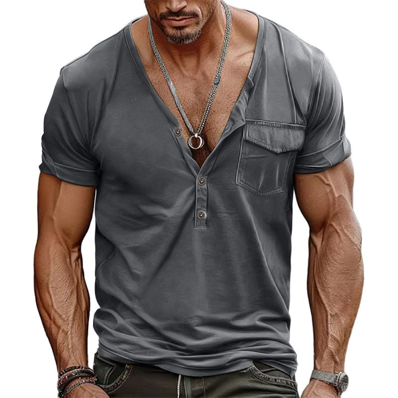 Herren T-Shirt Kurzarm Modern Schnitt Mit Brusttasche