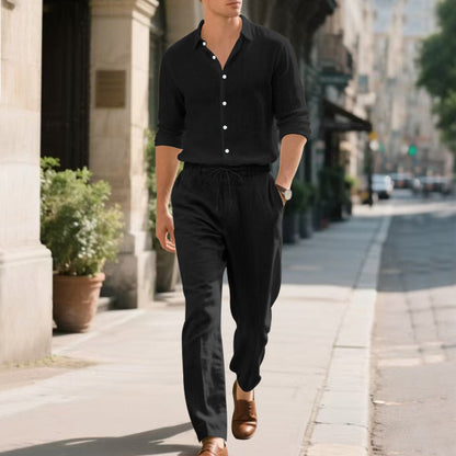 Herren Leinenhose Modern Lässig mit Kordelzug