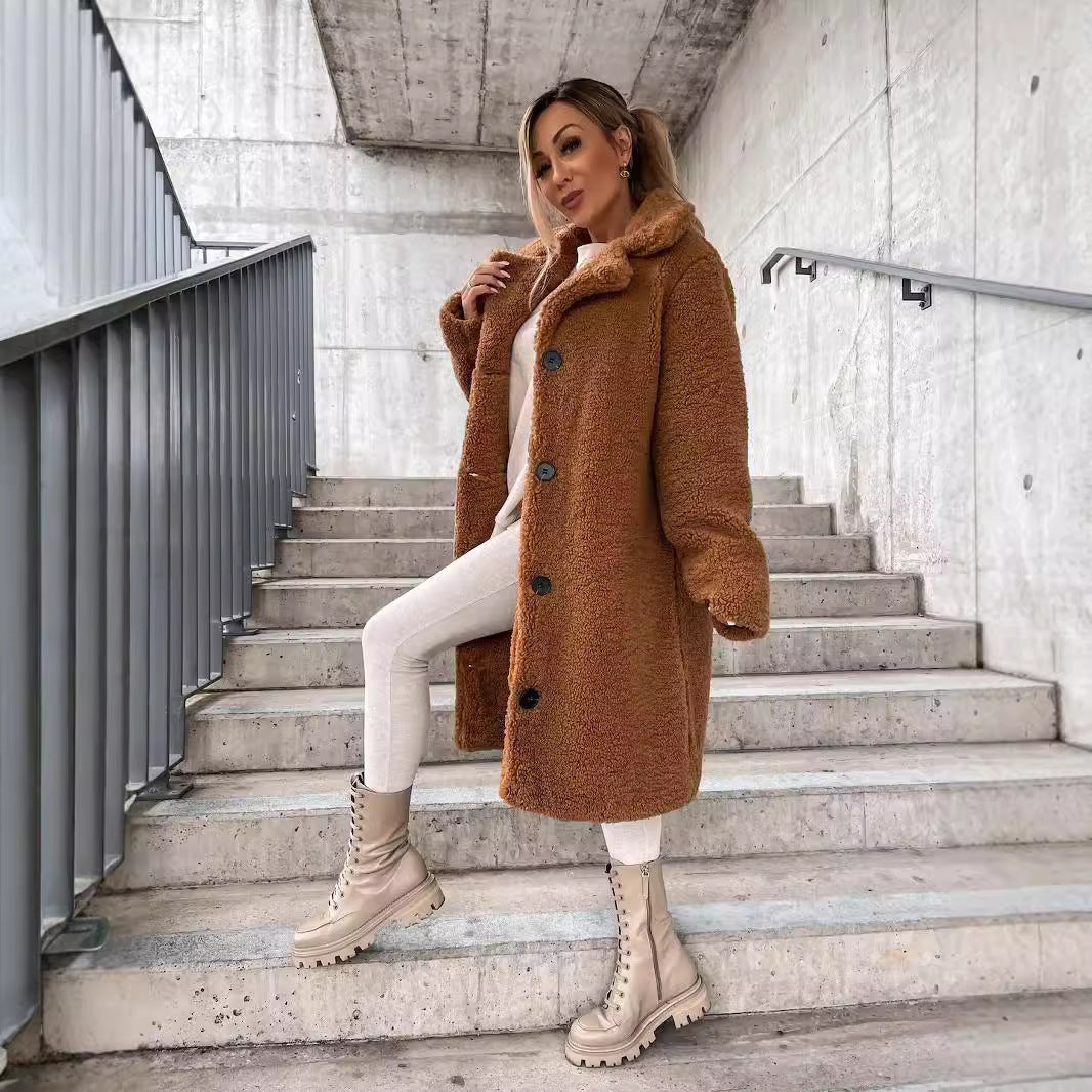 Große Damen Teddyjacke Midi Übergröße Knopfverschluss