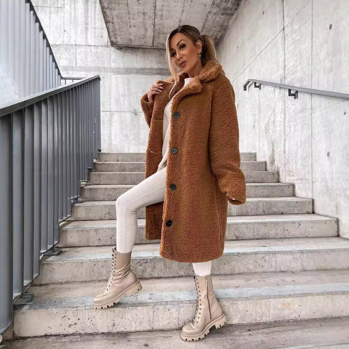 Große Damen Teddyjacke Midi Übergröße Knopfverschluss