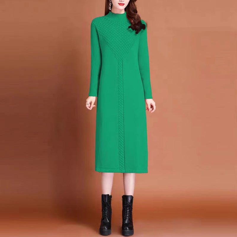 Damen Maxikleid Elegantes Strickdesign Hochgeschlossen