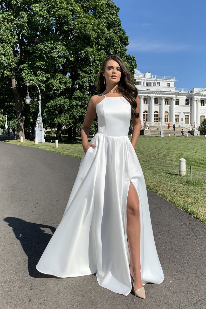 Elegantes Abendkleid Damen Lange Träger Schmal
