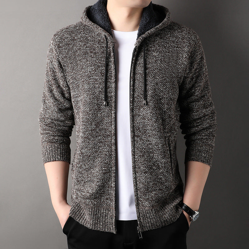 Herren Strickjacke Kapuze Weich Gefüttert Trendig