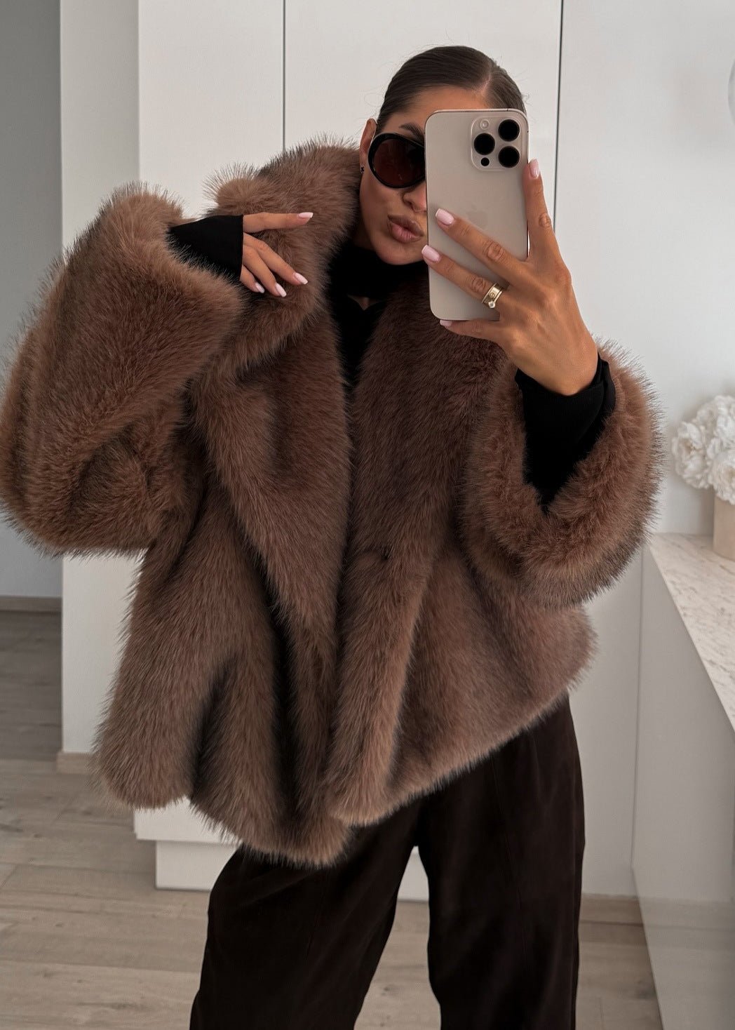 Elegante Faux-Fur-Parka Eichenbraun