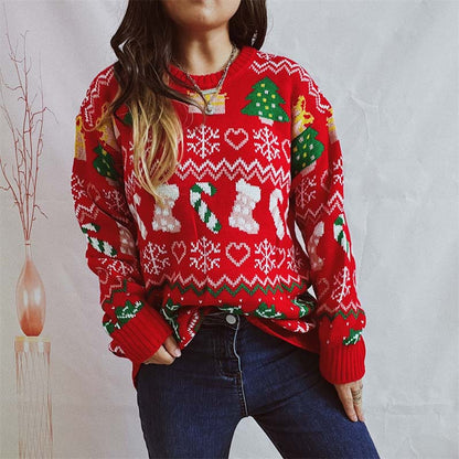 Weihnachtsstrickpullover Mit Schneemuster - IdealeKleiden