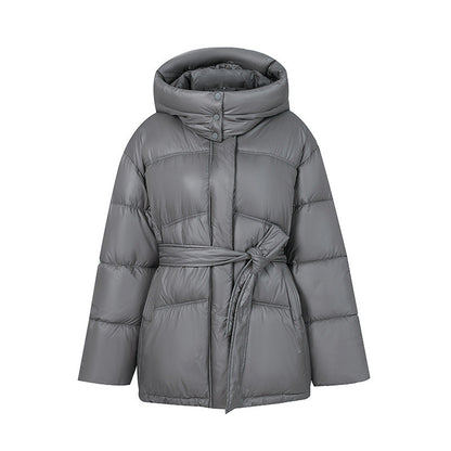 Damen Wintermantel Elegant Wattiert mit Gürtel und Kapuze