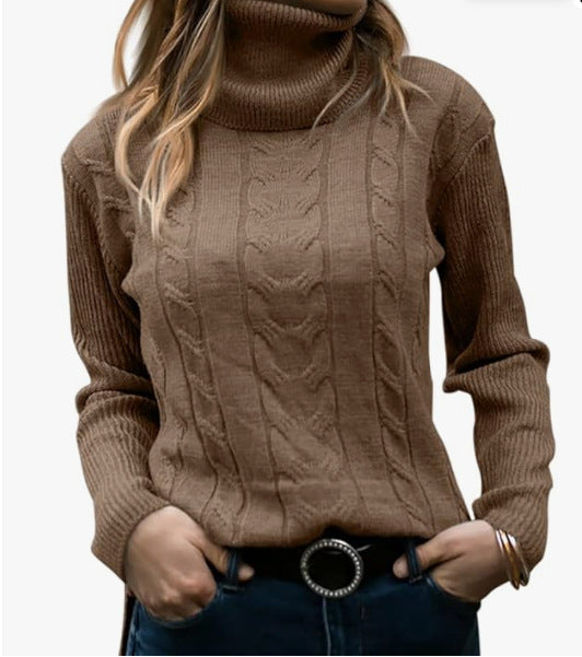 Damen Strickpullover Stehkragen Zopfmuster Elegent