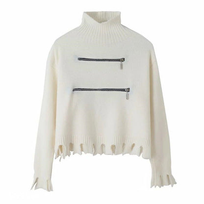 Damen Pullover Modern Asymmetrisch Fransig