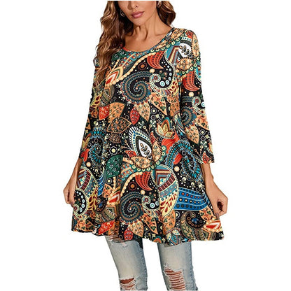 Damen Tunika Mandala Druck Sommerkleid Elegant