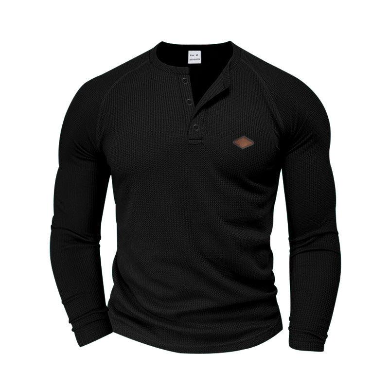 Herren Langarmshirt Strukturiert Modern Knopf Design