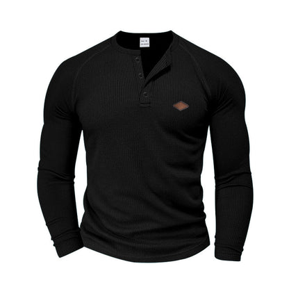 Herren Langarmshirt Strukturiert Modern Knopf Design