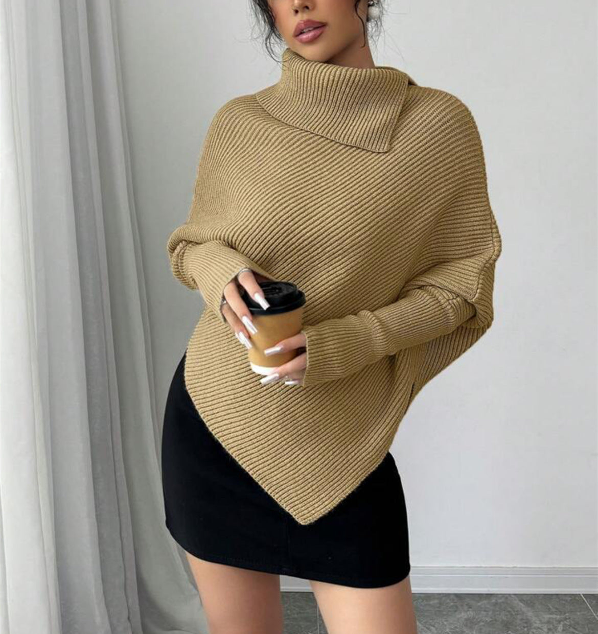Damen Oversized Pullover Großzügig Asymmetrisch