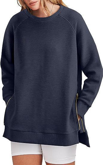 Damen Sweatshirt Bequem Mit Taschen Reißverschluss