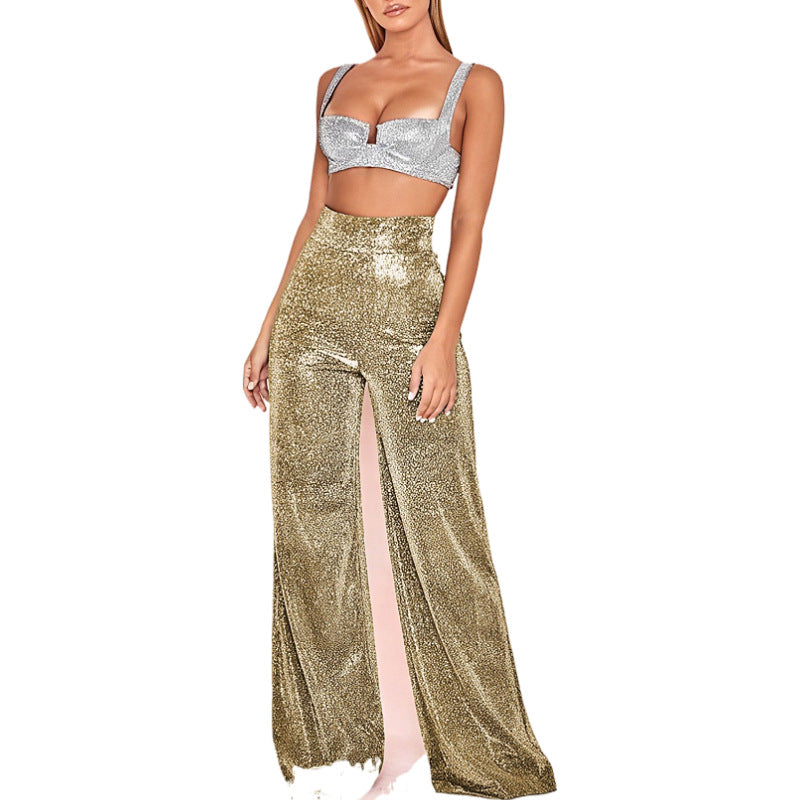 Glitzerndes Damen Zweiteiler Set Hochtailliert Elegant