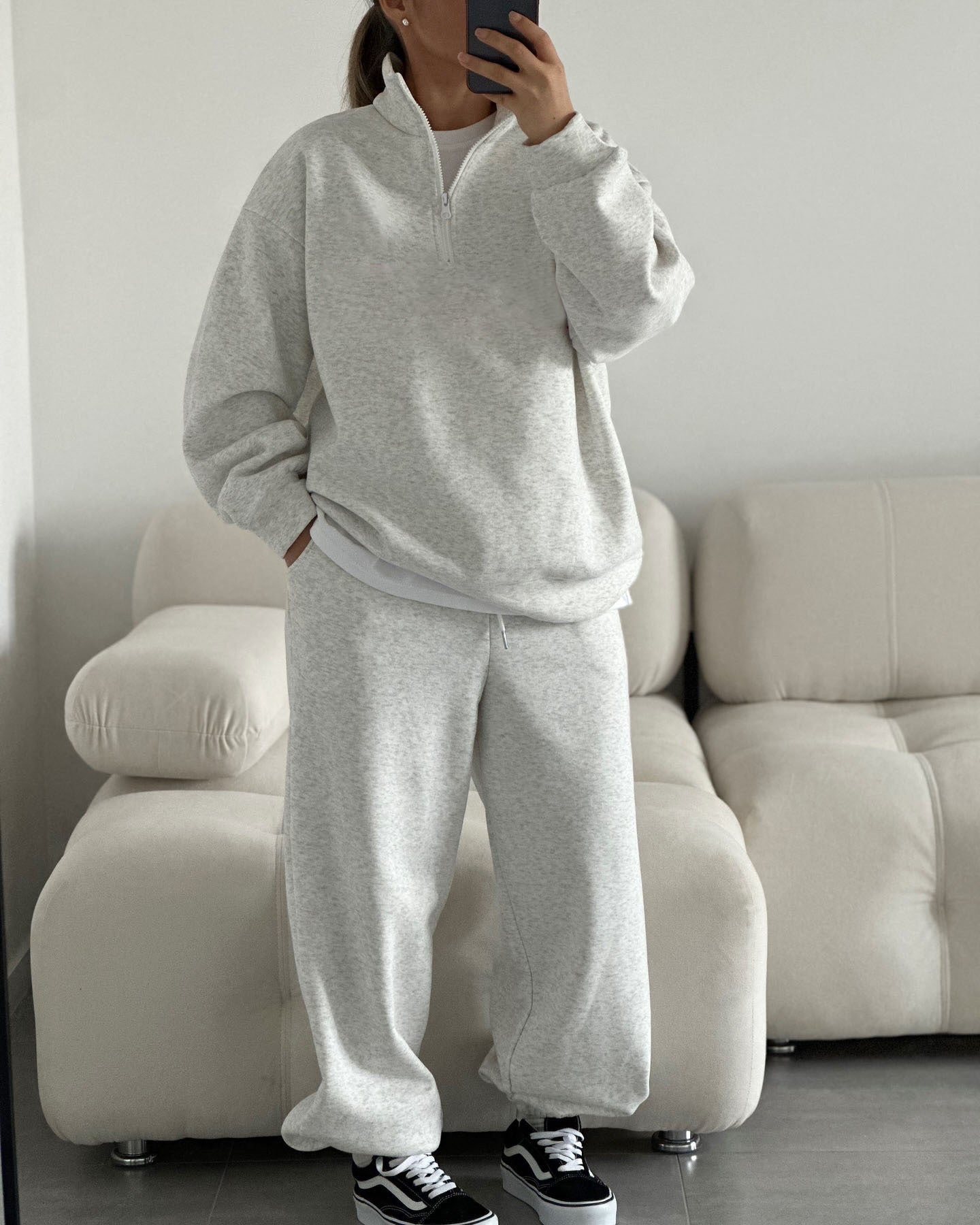 Damen Fleece Jogginganzug Stehkragen Reißverschluss