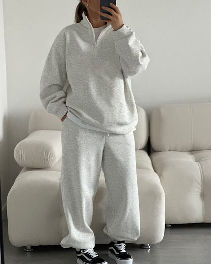 Damen Fleece Jogginganzug Stehkragen Reißverschluss
