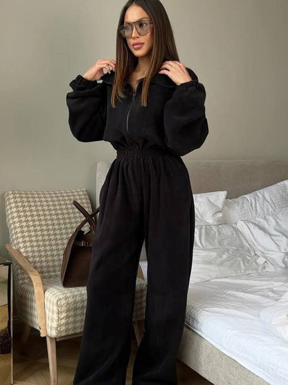 Damen Fleece Jumpsuit Bequem Stylisch