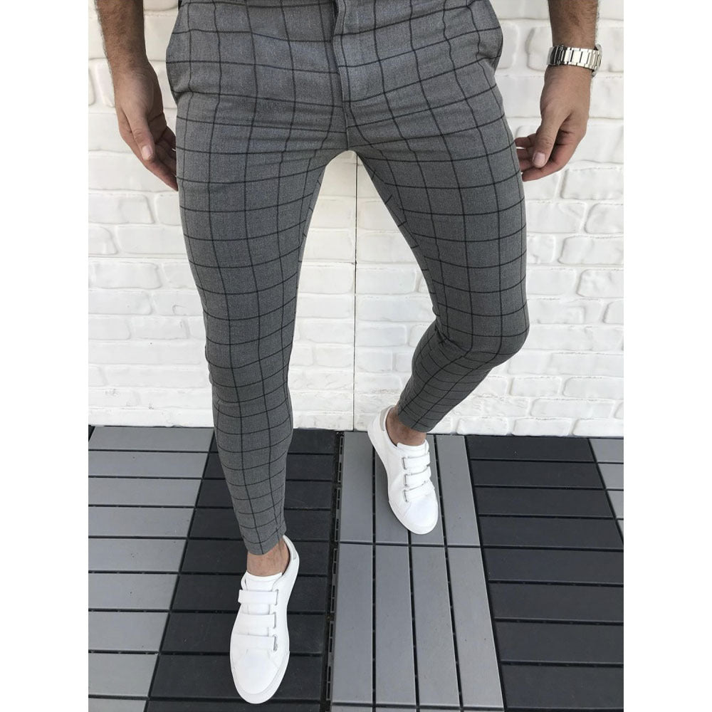 Herren Slim Fit Anzughose Karomuster Modern