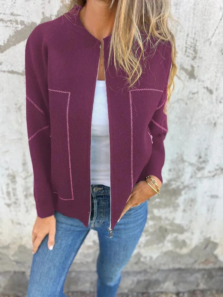 Warme Strickjacke Wollmischung mit Reißverschluss