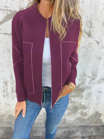 Warme Strickjacke Wollmischung mit Reißverschluss