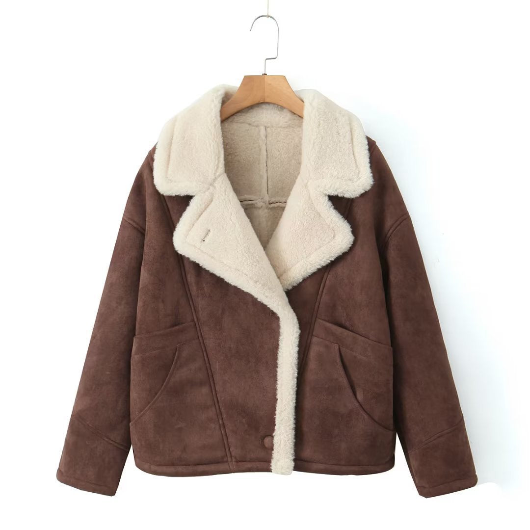 Damen Winterjacke Oversized Plüschmantel Modern
