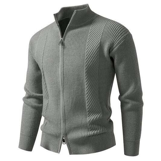 Herren Strickjacke Modern Stehkragen Reißverschluss - IdealeKleiden